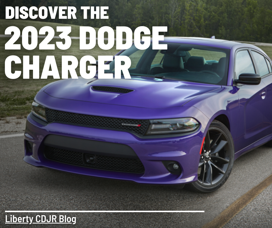 A photo of a dodge charger with the text: Discover the 2023 Dodge Charger
