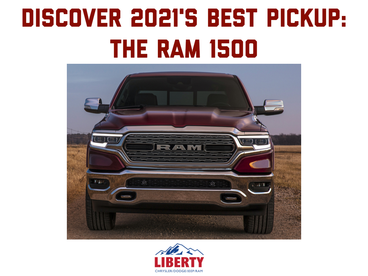 A graphic containing a photo of a red Ram 1500 and the text; Discover 2021’s Best Pickup: The RAM 1500